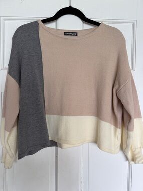 Blush, Gray & Cream Colorblock Crewneck Sweater